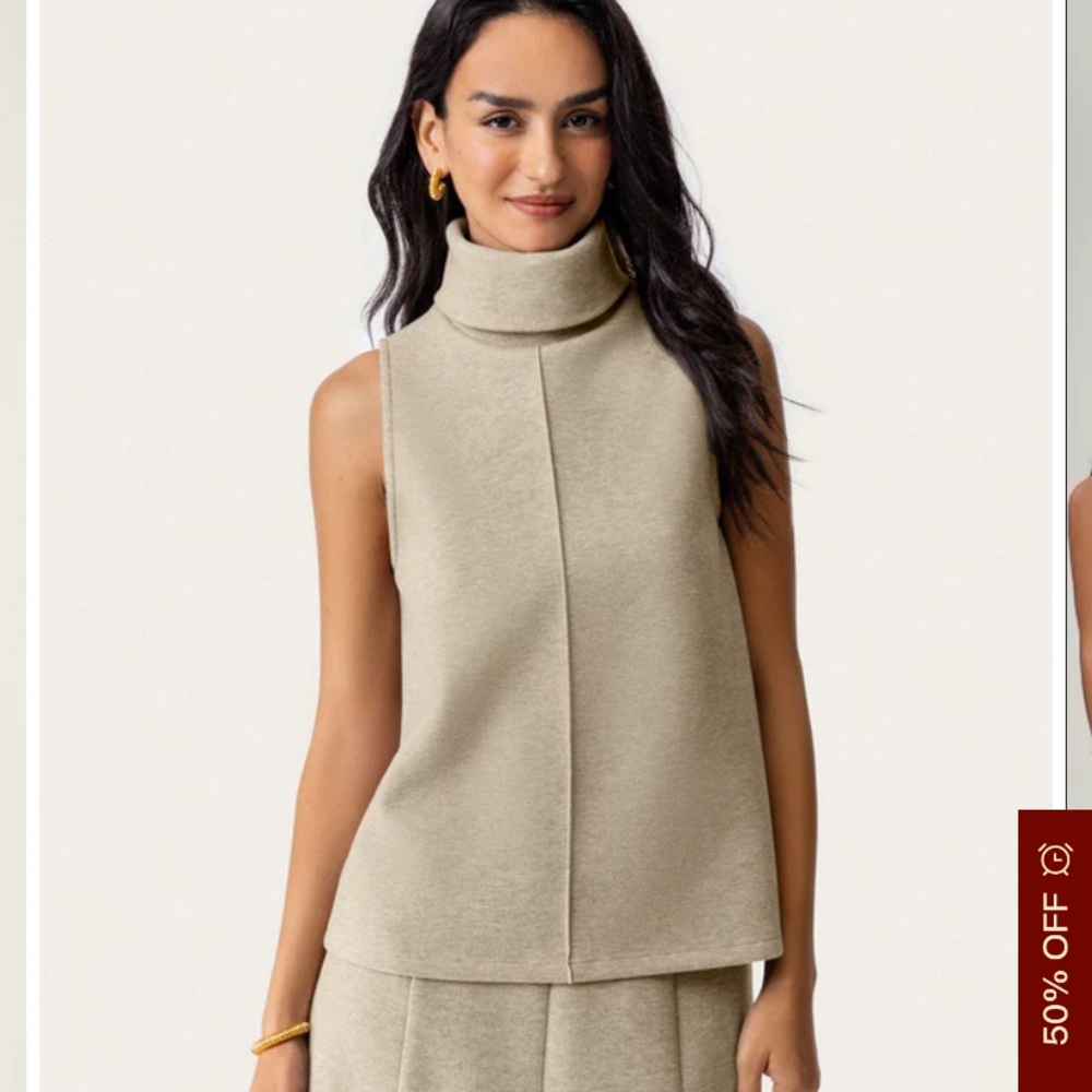OGL Woman’s Sleeveless Turtleneck Top — Heather Morganite